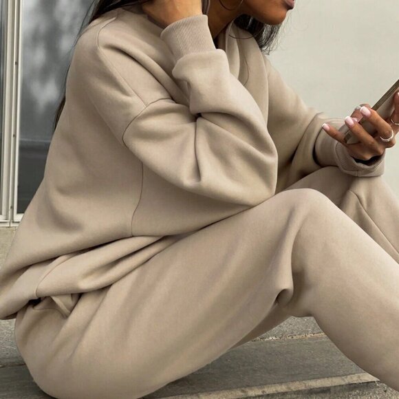 Khaki Casual Women's Solid Color 2-Piece Set - Picture 5 of 7